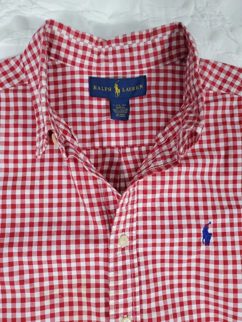 Ralph Lauren Polo Red White Gingham Check Boys Large (14-16)
